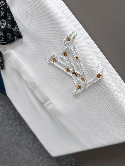 260511 New high-quality embroidered neckline jacquard patchwork design Polo shirt