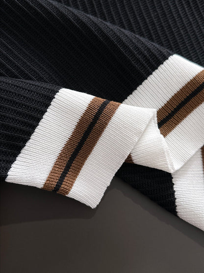 260511 New high-quality combed cotton yarn interwoven neckline knitted T-shirt