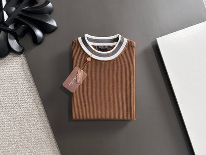 260511 New high-quality combed cotton yarn interwoven neckline knitted T-shirt