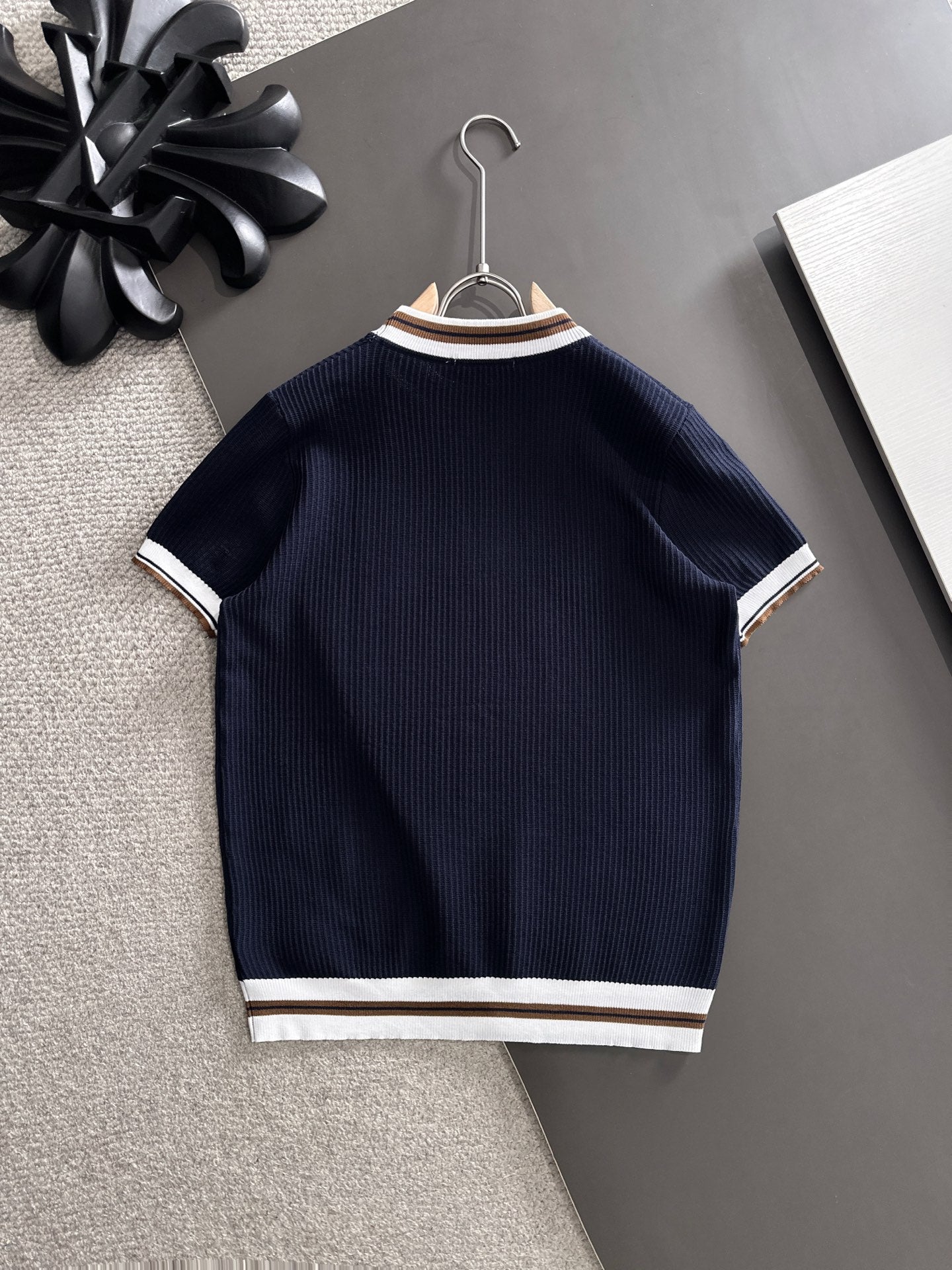 260511 New high-quality combed cotton yarn interwoven neckline knitted T-shirt
