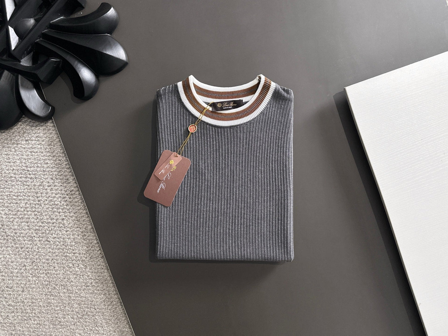260511 New high-quality combed cotton yarn interwoven neckline knitted T-shirt