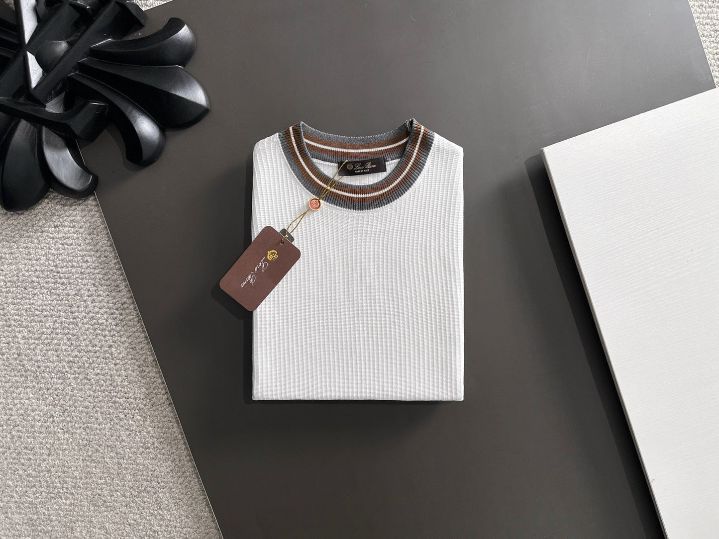260511 New high-quality combed cotton yarn interwoven neckline knitted T-shirt