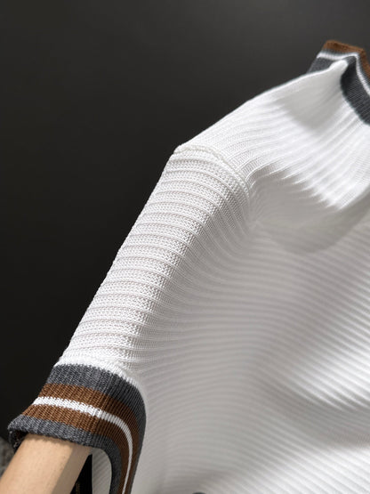 260511 New high-quality combed cotton yarn interwoven neckline knitted T-shirt