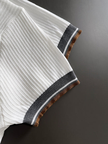 260511 New high-quality combed cotton yarn interwoven neckline knitted T-shirt