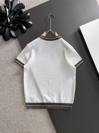 260511 New high-quality combed cotton yarn interwoven neckline knitted T-shirt