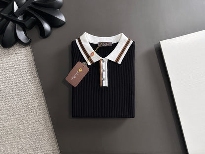 260511 New high-quality combed cotton yarn interwoven collar-neck knitted POLO