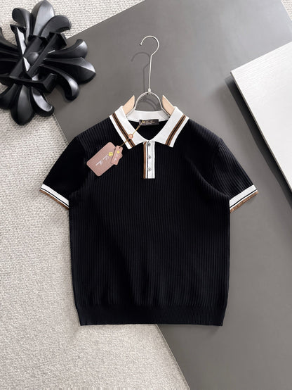 260511 New high-quality combed cotton yarn interwoven collar-neck knitted POLO
