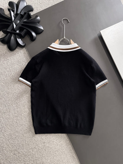 260511 New high-quality combed cotton yarn interwoven collar-neck knitted POLO