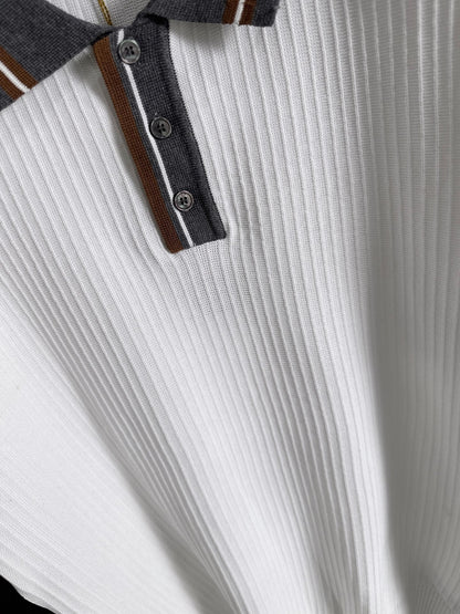 260511 New high-quality combed cotton yarn interwoven collar-neck knitted POLO