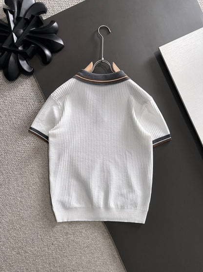 260511 New high-quality combed cotton yarn interwoven collar-neck knitted POLO