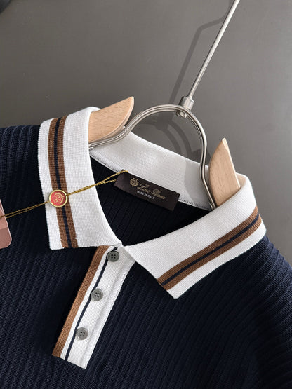 260511 New high-quality combed cotton yarn interwoven collar-neck knitted POLO