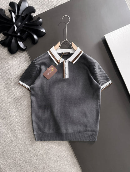 260511 New high-quality combed cotton yarn interwoven collar-neck knitted POLO