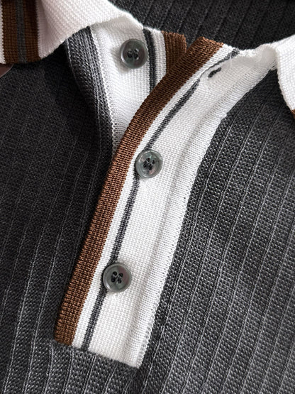 260511 New high-quality combed cotton yarn interwoven collar-neck knitted POLO