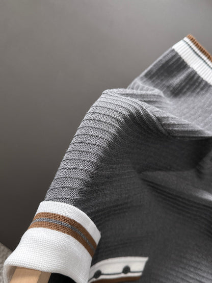 260511 New high-quality combed cotton yarn interwoven collar-neck knitted POLO