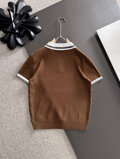 260511 New high-quality combed cotton yarn interwoven collar-neck knitted POLO