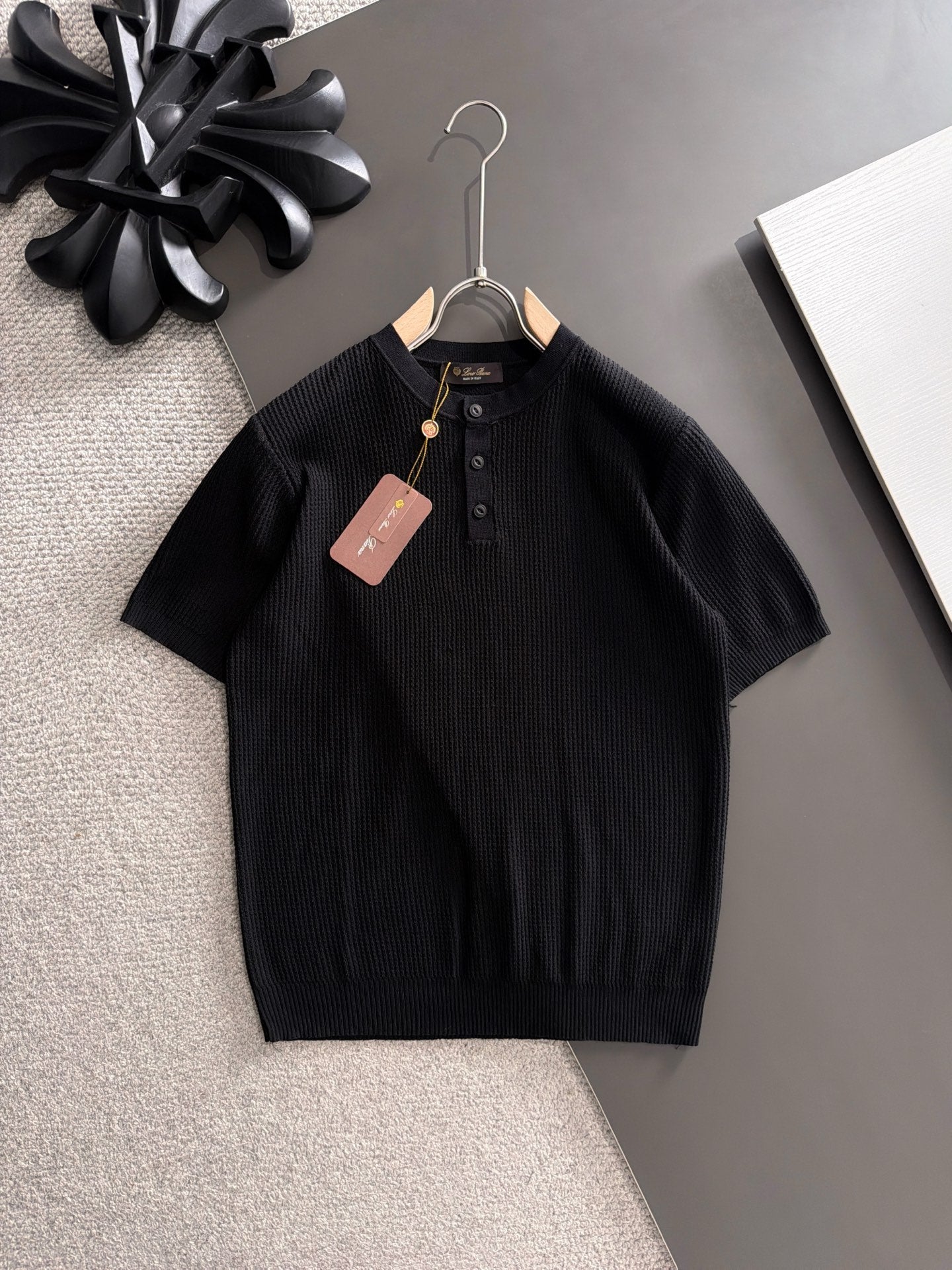 260511 New high-quality combed cotton yarn button-down knitted T-shirt