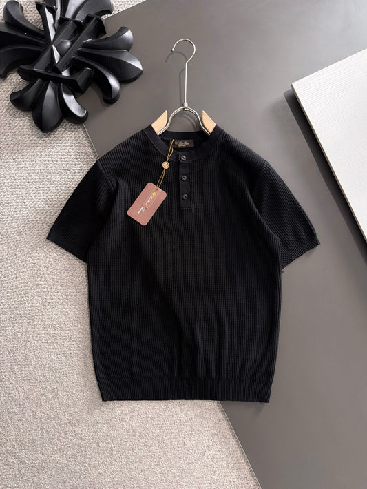 260511 New high-quality combed cotton yarn button-down knitted T-shirt