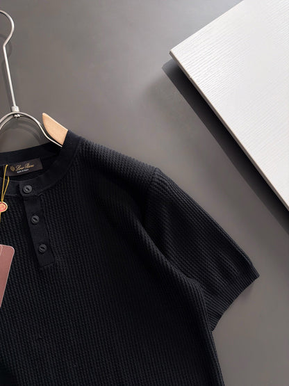 260511 New high-quality combed cotton yarn button-down knitted T-shirt