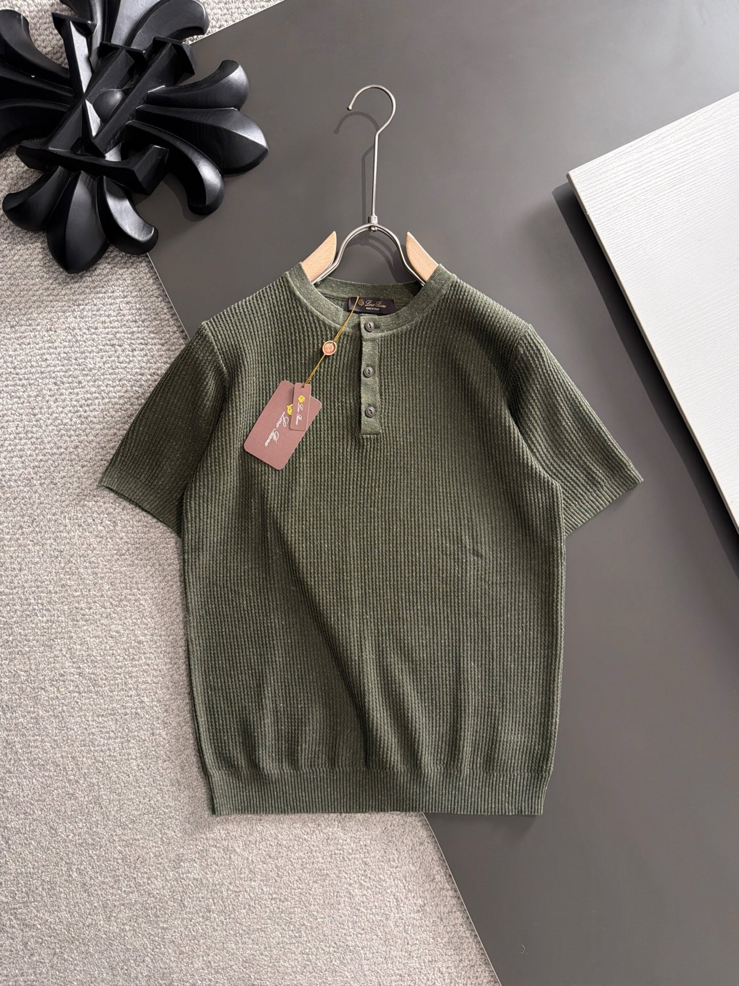 260511 New high-quality combed cotton yarn button-down knitted T-shirt
