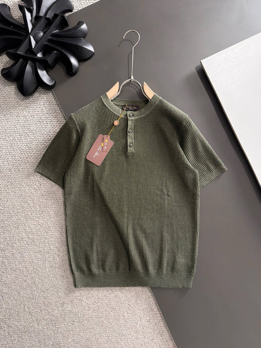 260511 New high-quality combed cotton yarn button-down knitted T-shirt