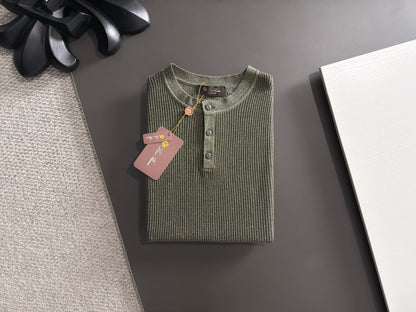 260511 New high-quality combed cotton yarn button-down knitted T-shirt
