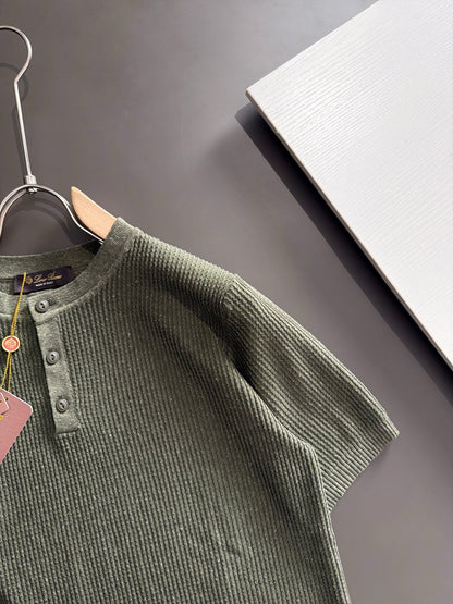 260511 New high-quality combed cotton yarn button-down knitted T-shirt