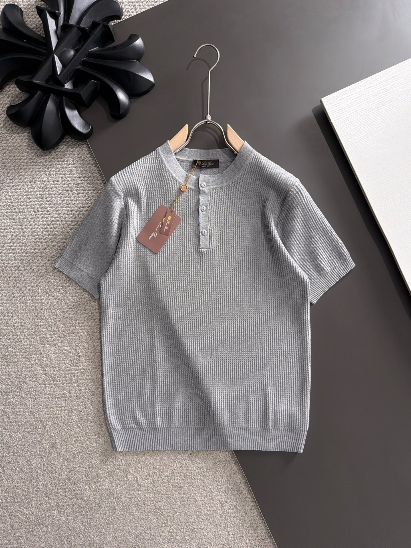 260511 New high-quality combed cotton yarn button-down knitted T-shirt