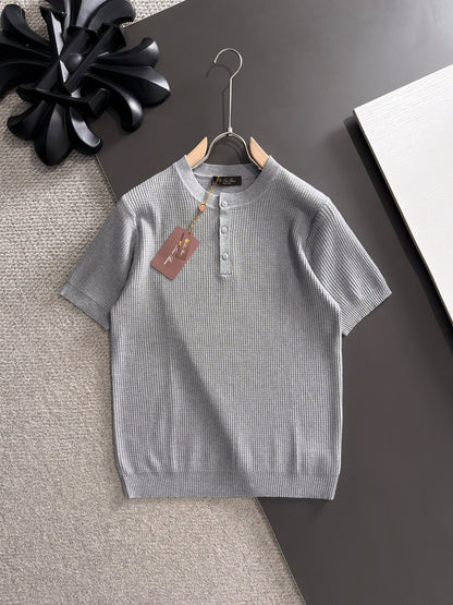 260511 New high-quality combed cotton yarn button-down knitted T-shirt
