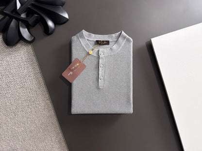 260511 New high-quality combed cotton yarn button-down knitted T-shirt