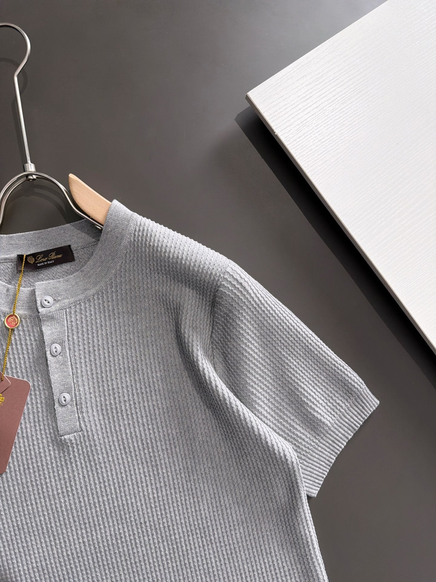 260511 New high-quality combed cotton yarn button-down knitted T-shirt