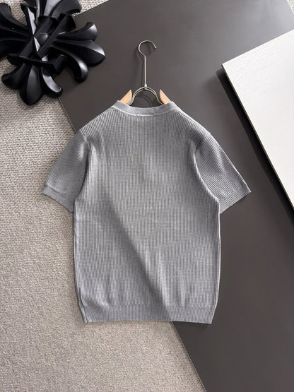 260511 New high-quality combed cotton yarn button-down knitted T-shirt