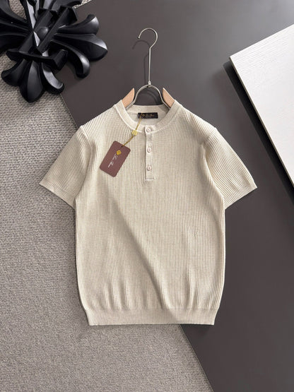 260511 New high-quality combed cotton yarn button-down knitted T-shirt