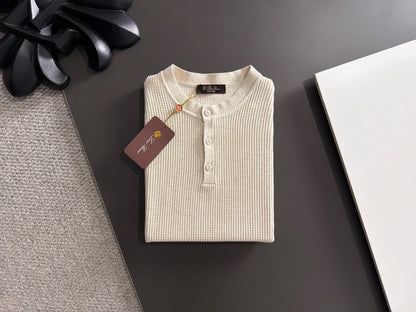 260511 New high-quality combed cotton yarn button-down knitted T-shirt