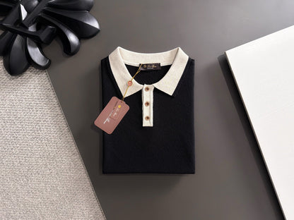 260511 New high-quality combed cotton yarn neckpiece stitched knitted polo shirt