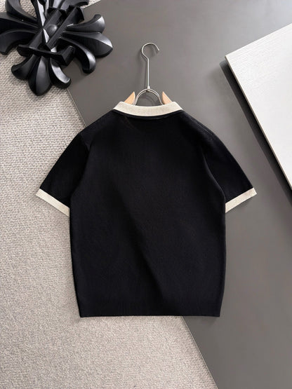 260511 New high-quality combed cotton yarn neckpiece stitched knitted polo shirt