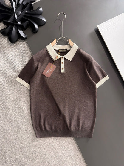 260511 New high-quality combed cotton yarn neckpiece stitched knitted polo shirt