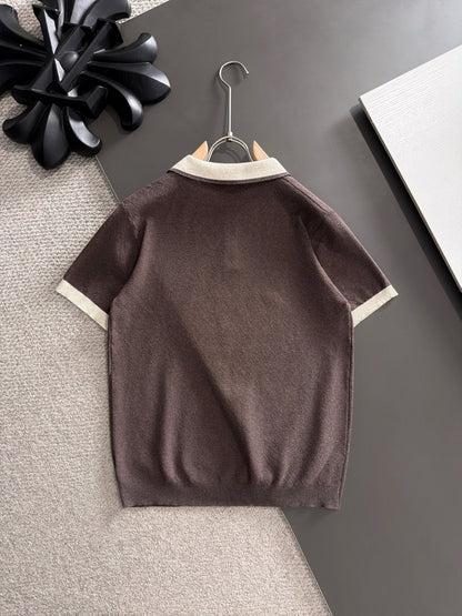 260511 New high-quality combed cotton yarn neckpiece stitched knitted polo shirt