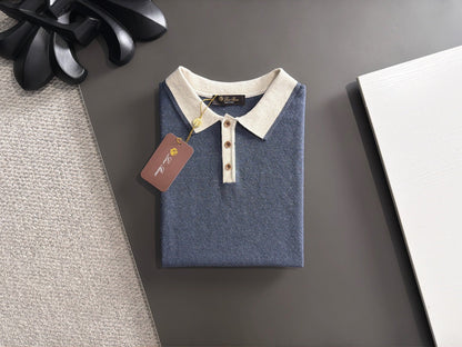 260511 New high-quality combed cotton yarn neckpiece stitched knitted polo shirt