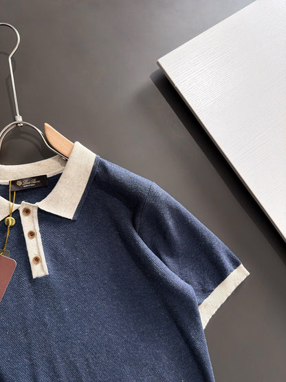 260511 New high-quality combed cotton yarn neckpiece stitched knitted polo shirt