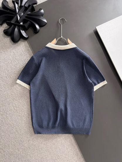 260511 New high-quality combed cotton yarn neckpiece stitched knitted polo shirt