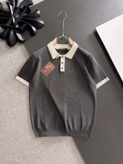260511 New high-quality combed cotton yarn neckpiece stitched knitted polo shirt