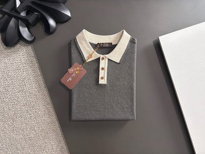 260511 New high-quality combed cotton yarn neckpiece stitched knitted polo shirt