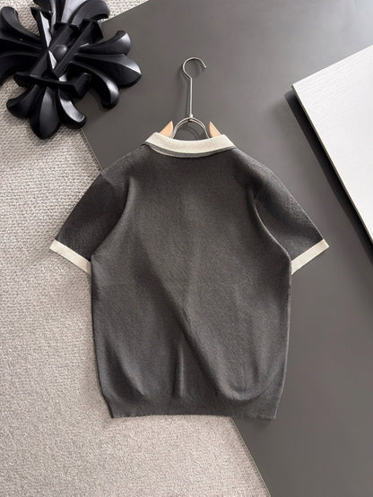 260511 New high-quality combed cotton yarn neckpiece stitched knitted polo shirt