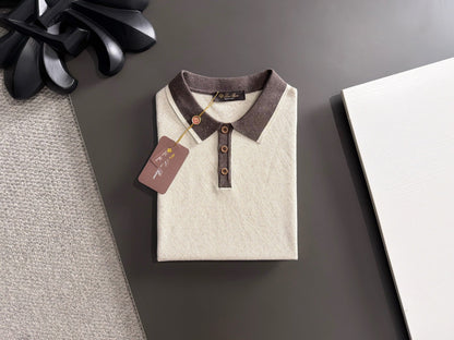 260511 New high-quality combed cotton yarn neckpiece stitched knitted polo shirt