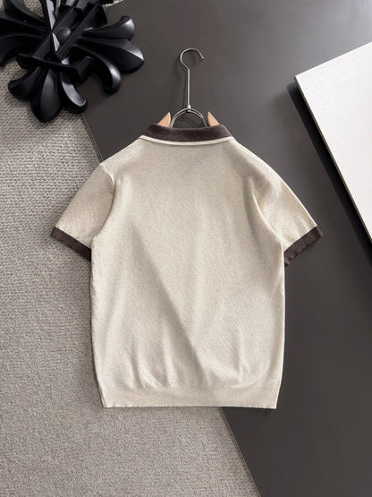 260511 New high-quality combed cotton yarn neckpiece stitched knitted polo shirt