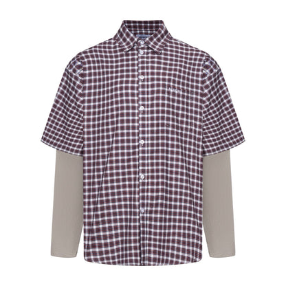 260511 New high-quality checked pocket logo embroidered patch fake two-piece shirt