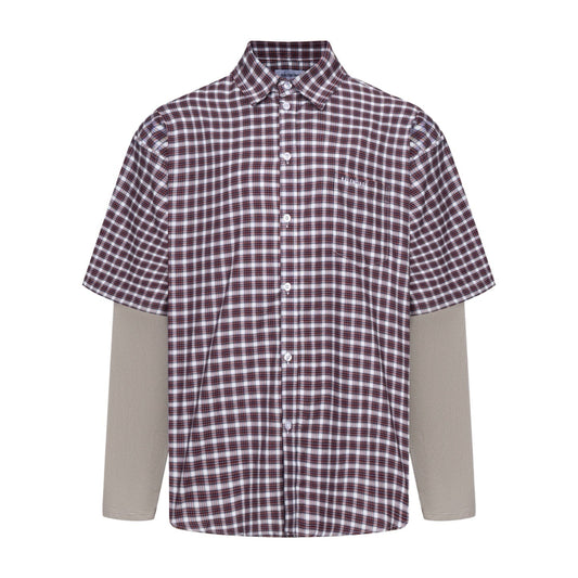 260511 New high-quality checked pocket logo embroidered patch fake two-piece shirt