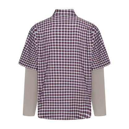 260511 New high-quality checked pocket logo embroidered patch fake two-piece shirt