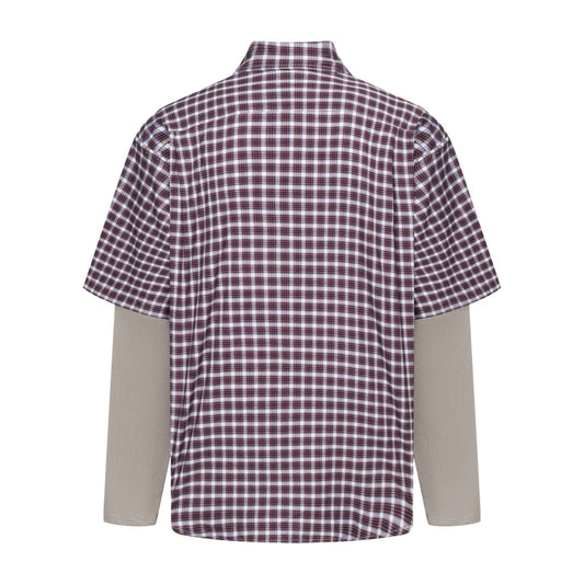 260511 New high-quality checked pocket logo embroidered patch fake two-piece shirt