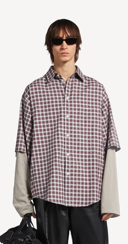 260511 New high-quality checked pocket logo embroidered patch fake two-piece shirt
